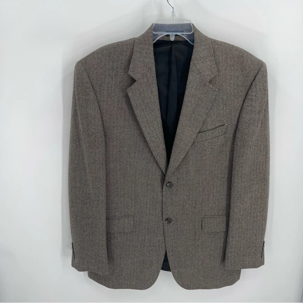 Lauren Ralph Lauren 100% Lambswool Blazer Mens Size 41L Brown Black Herringbone